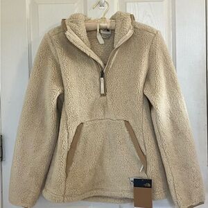 The North Face Cream Sherpa Pullover with Logo Tag